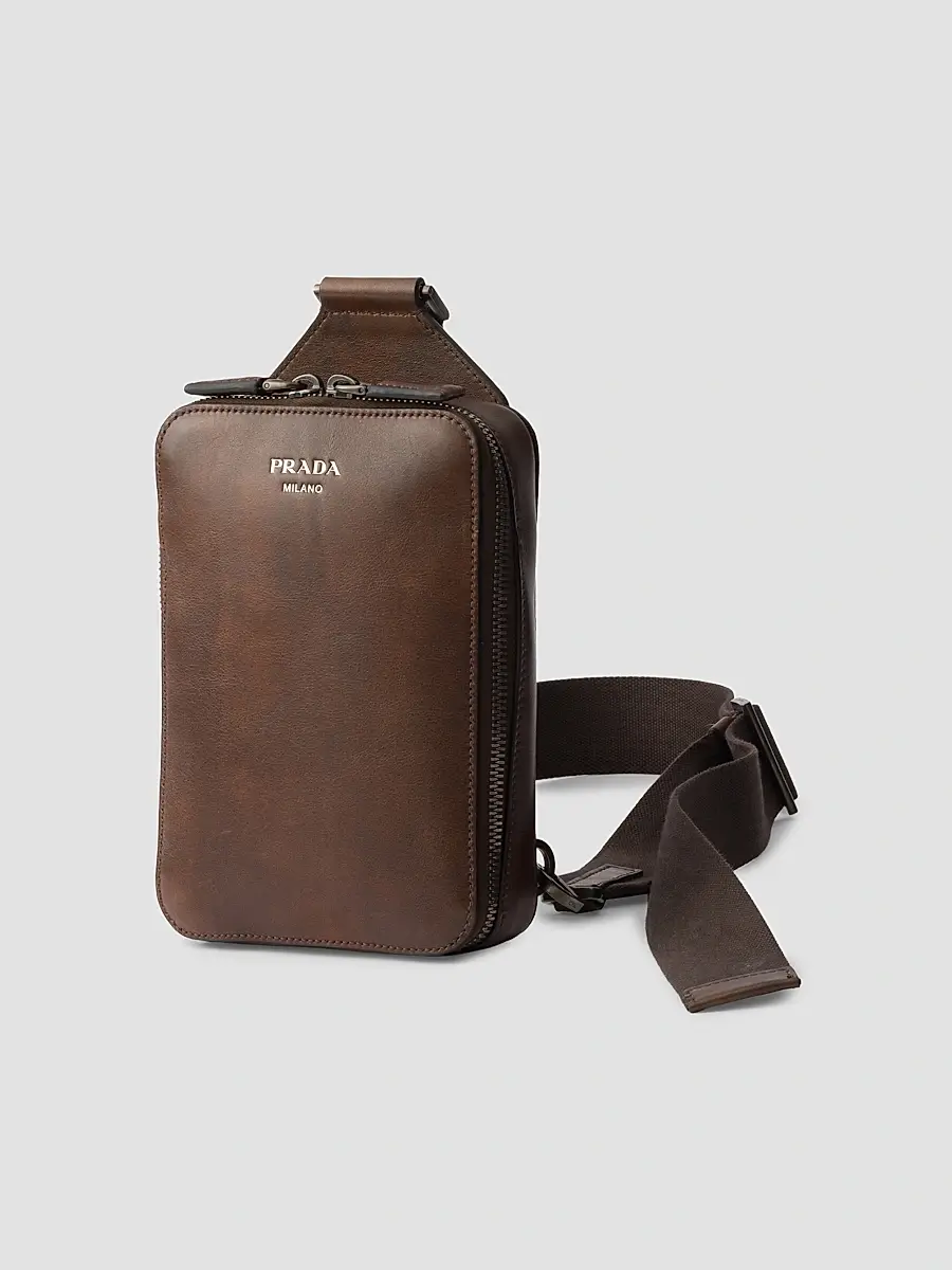 Prada Men's Brique Antiqued Leather Bag | Thumbnail 4 Prada Men's Brique Antiqued Leather Bag | Thumbnail 4