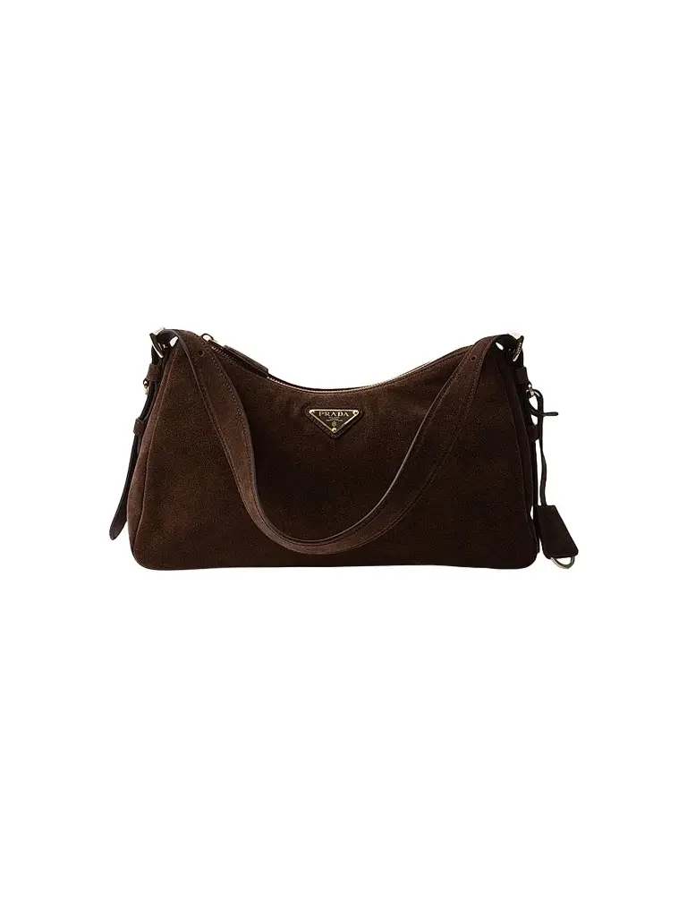 Prada Women's Aimée Medium Suede Shoulder Bag - Chocolate | Image 1 Prada Women's Aimée Medium Suede Shoulder Bag - Chocolate | Image 1