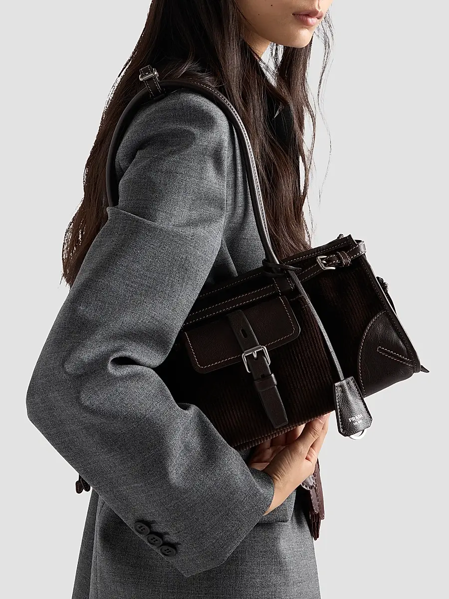 Prada Women's Bonnie Medium Corduroy and Leather Top Handle Bag | Thumbnail 3 Prada Women's Bonnie Medium Corduroy and Leather Top Handle Bag | Thumbnail 3