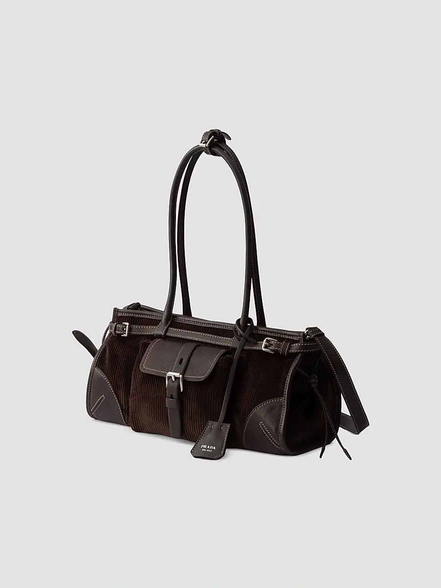 Prada Women's Bonnie Medium Corduroy and Leather Top Handle Bag | Thumbnail 4 Prada Women's Bonnie Medium Corduroy and Leather Top Handle Bag | Thumbnail 4