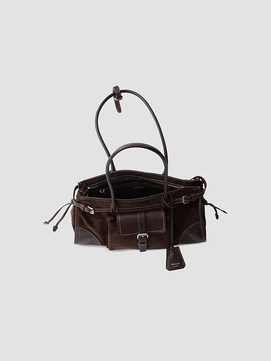 Prada Women's Bonnie Medium Corduroy and Leather Top Handle Bag | Thumbnail 6 Prada Women's Bonnie Medium Corduroy and Leather Top Handle Bag | Thumbnail 6