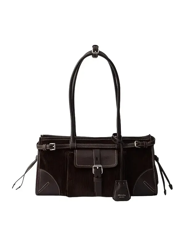 Prada Women's Bonnie Medium Corduroy and Leather Top Handle Bag | Thumbnail 1 Prada Women's Bonnie Medium Corduroy and Leather Top Handle Bag | Thumbnail 1