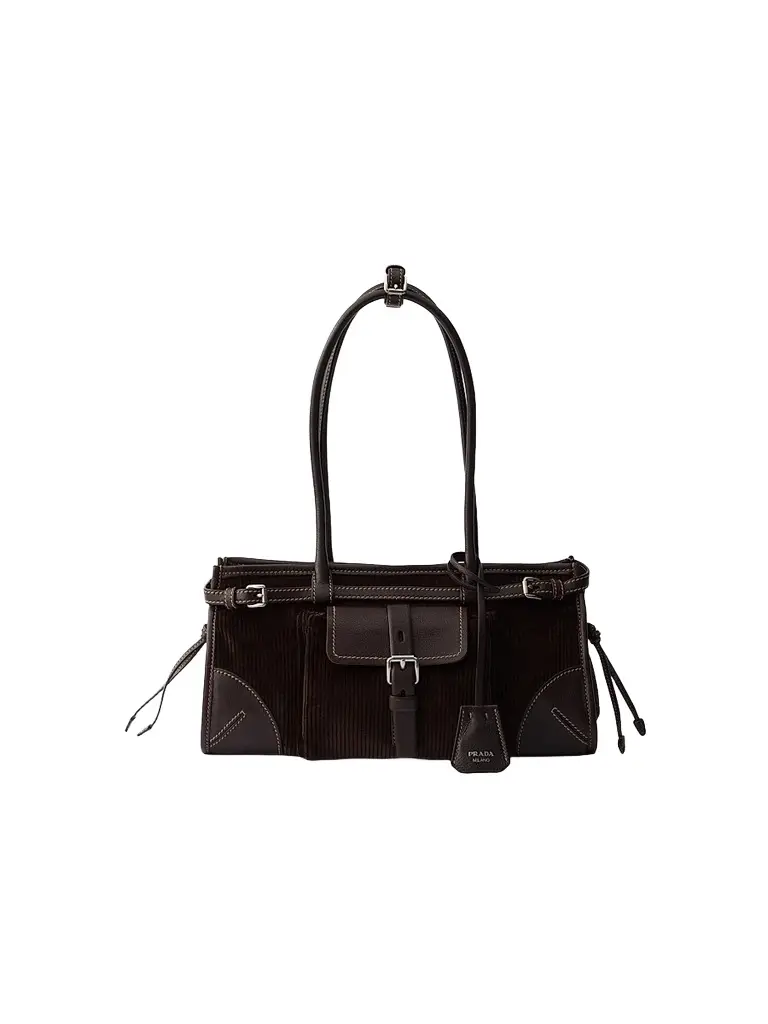 Prada Women's Bonnie Corduroy and Leather Top Handle Bag - Brown | Image 1 Prada Women's Bonnie Corduroy and Leather Top Handle Bag - Brown | Image 1