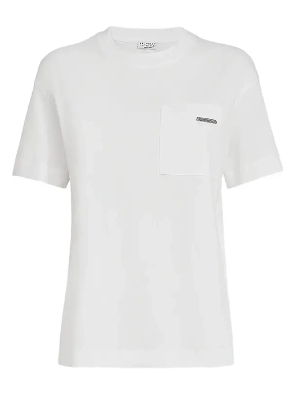 Women's Cotton Jersey T-Shirt with Shiny Tab - White Women's Cotton Jersey T-Shirt with Shiny Tab - White