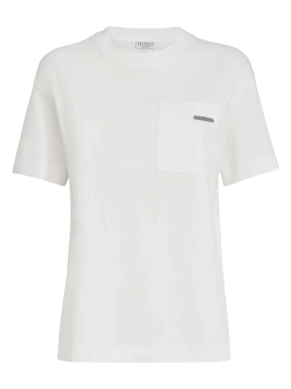 Brunello Cucinelli Women's Cotton Jersey T-Shirt with Shiny Tab - White