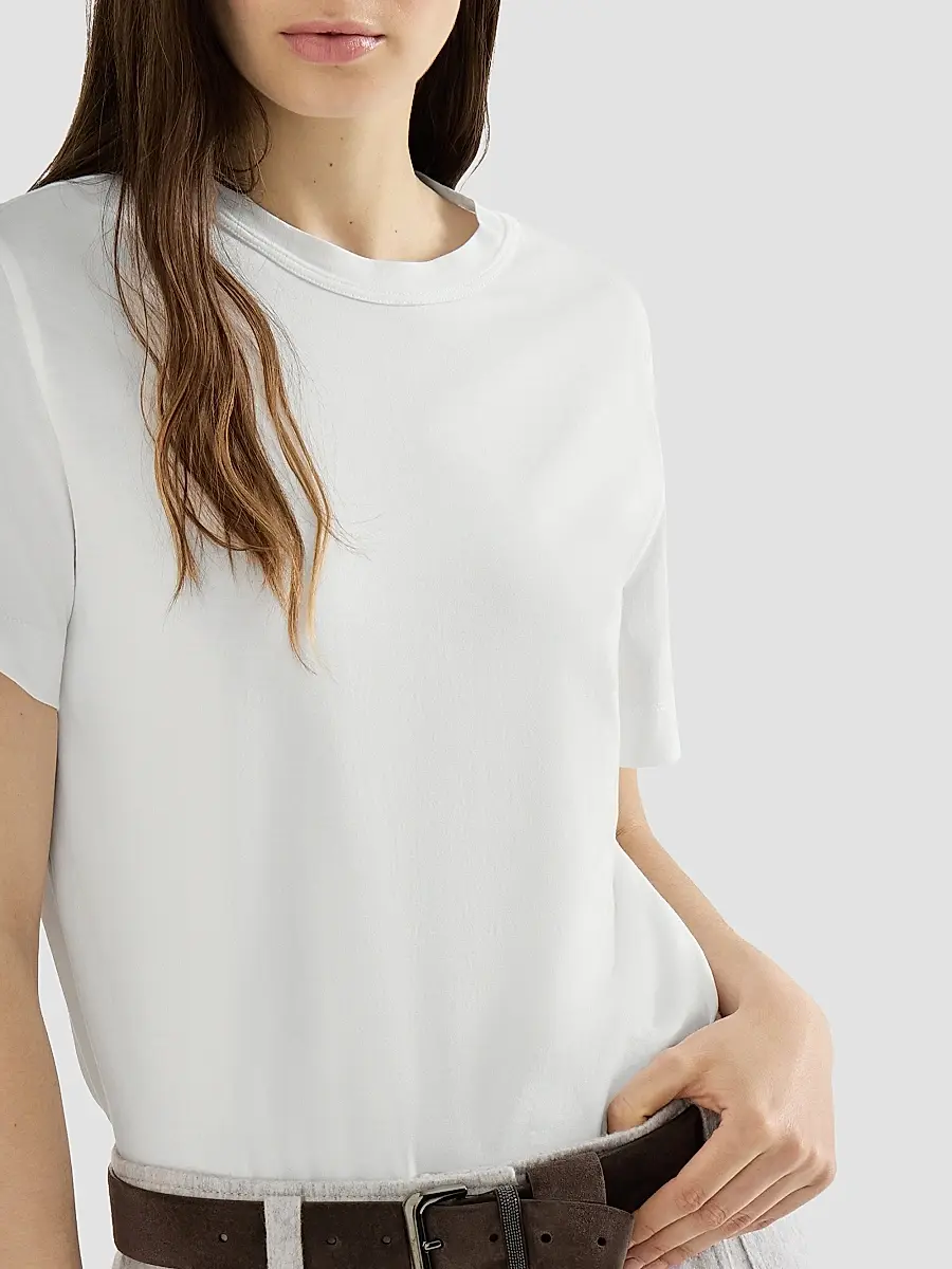 Brunello Cucinelli Women's Cotton Jersey T-Shirt with Monili - White | Thumbnail 4 Brunello Cucinelli Women's Cotton Jersey T-Shirt with Monili - White | Thumbnail 4