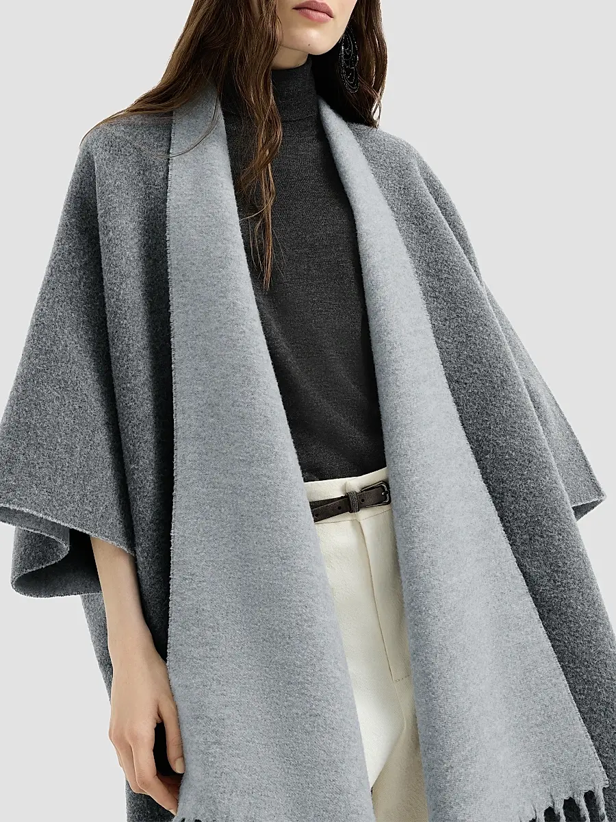 Brunello Cucinelli Women's Wool and Cashmere Double Knit Reversible Poncho | Thumbnail 5 Brunello Cucinelli Women's Wool and Cashmere Double Knit Reversible Poncho | Thumbnail 5