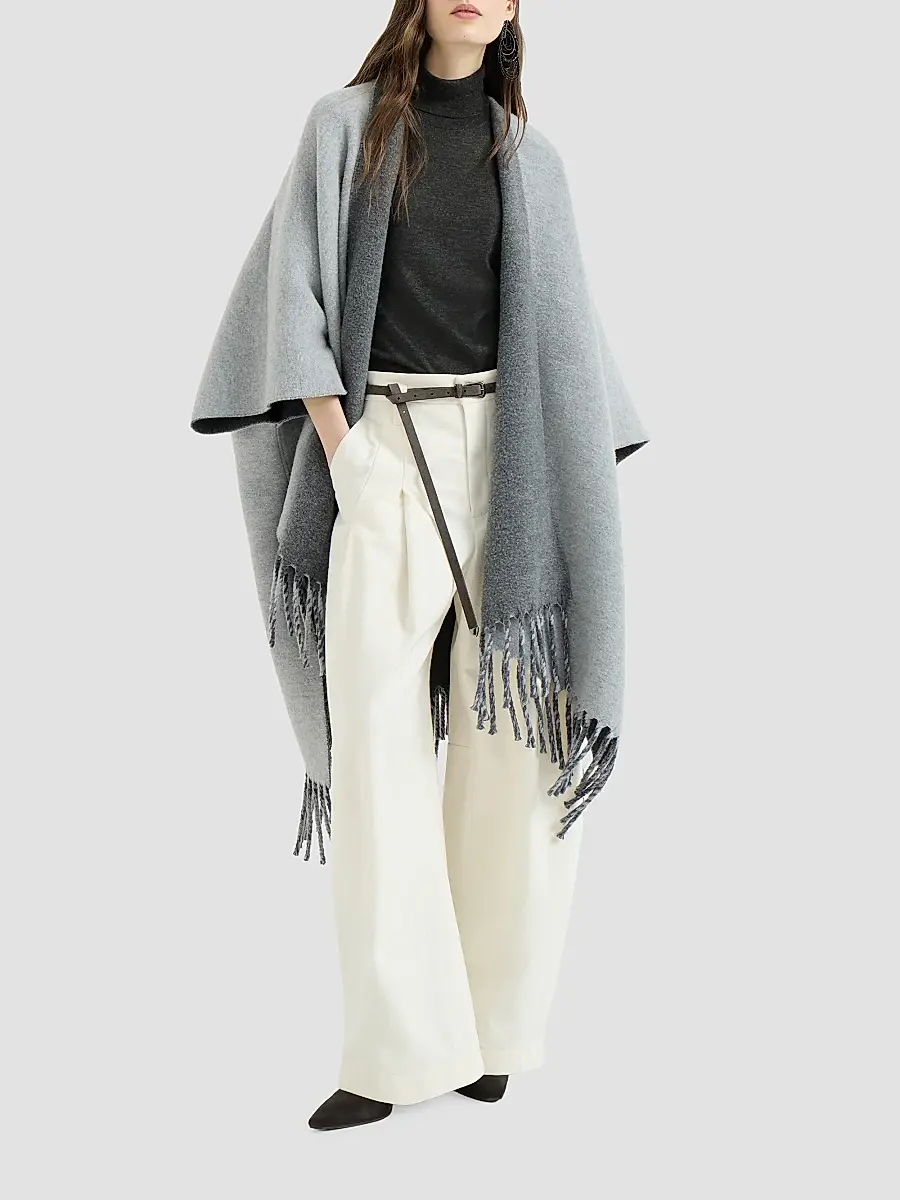 Brunello Cucinelli Women's Wool and Cashmere Double Knit Reversible Poncho | Thumbnail 6 Brunello Cucinelli Women's Wool and Cashmere Double Knit Reversible Poncho | Thumbnail 6