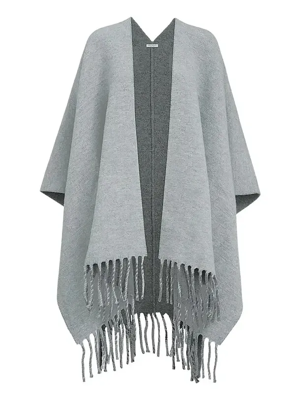 Women's Wool and Cashmere Double Knit Reversible Poncho