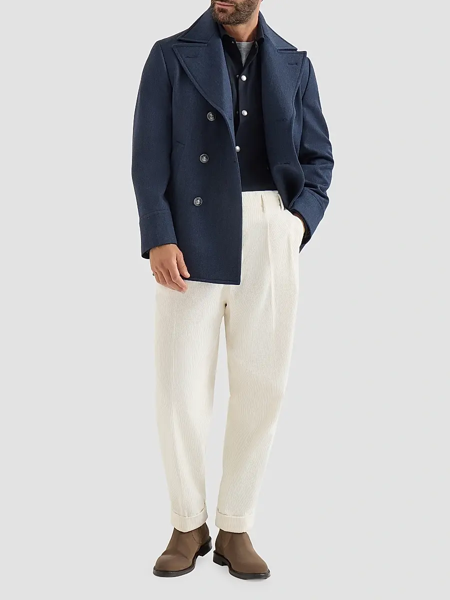 Brunello Cucinelli Men's Virgin Wool Flannel Overshirt with Spread Collar - Navy Blue | Thumbnail 6 Brunello Cucinelli Men's Virgin Wool Flannel Overshirt with Spread Collar - Navy Blue | Thumbnail 6
