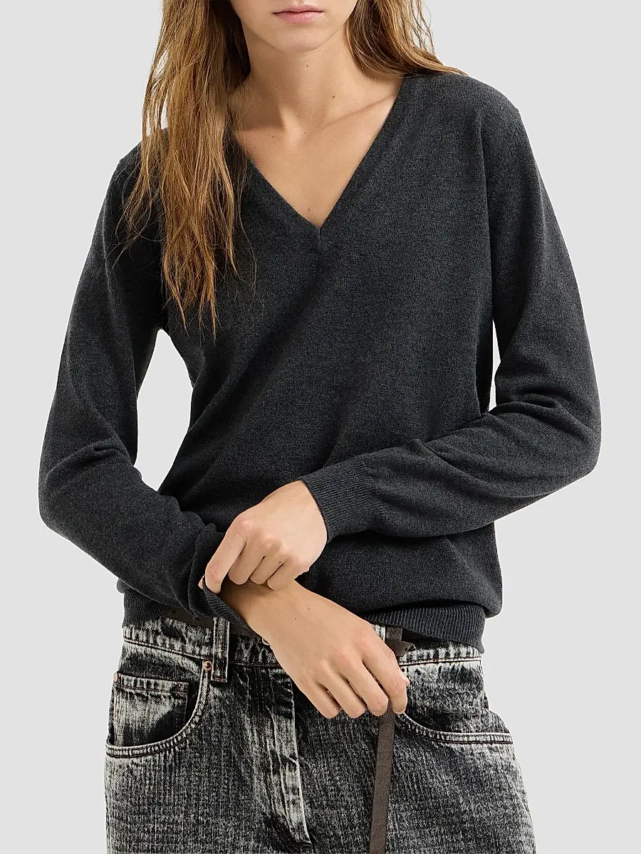Brunello Cucinelli Women's Cashmere Sweater with Monili - Dark Grey | Thumbnail 2