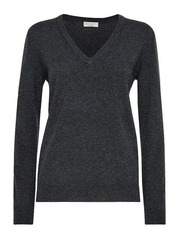 Women's Cashmere Sweater with Monili - Dark Grey