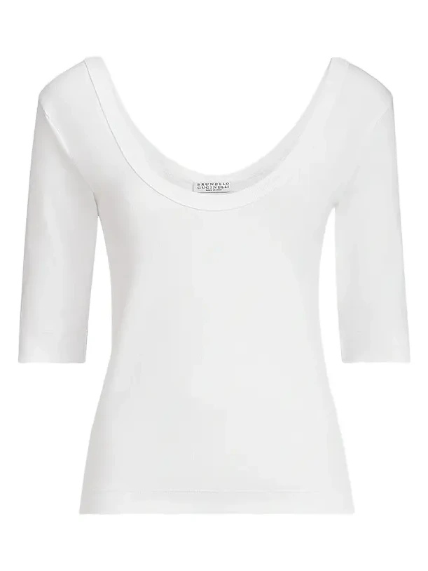 Women's Stretch Cotton Ribbed Jersey T-Shirt with Monili - White