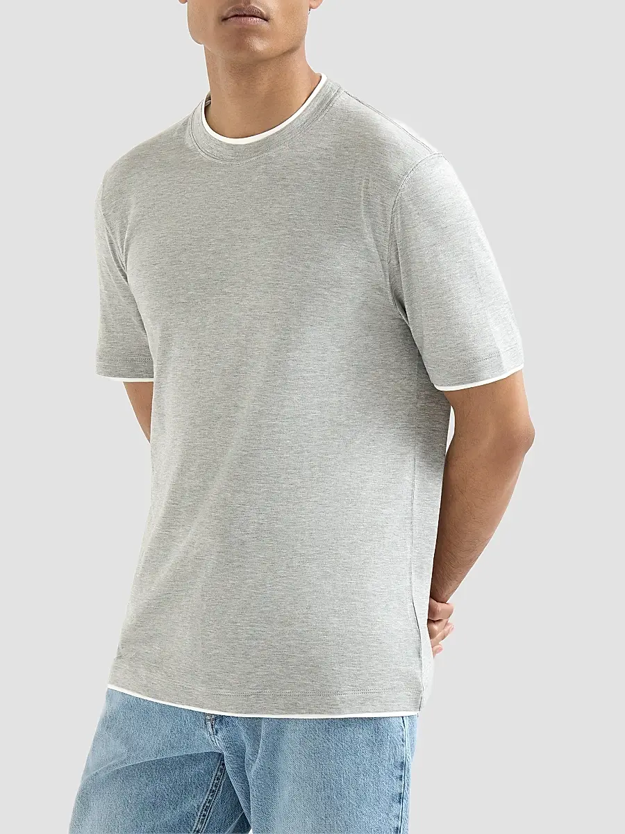Brunello Cucinelli Men's Silk and Cotton Lightweight Jersey Crew-Neck T Shirt | Thumbnail 2 Brunello Cucinelli Men's Silk and Cotton Lightweight Jersey Crew-Neck T Shirt | Thumbnail 2