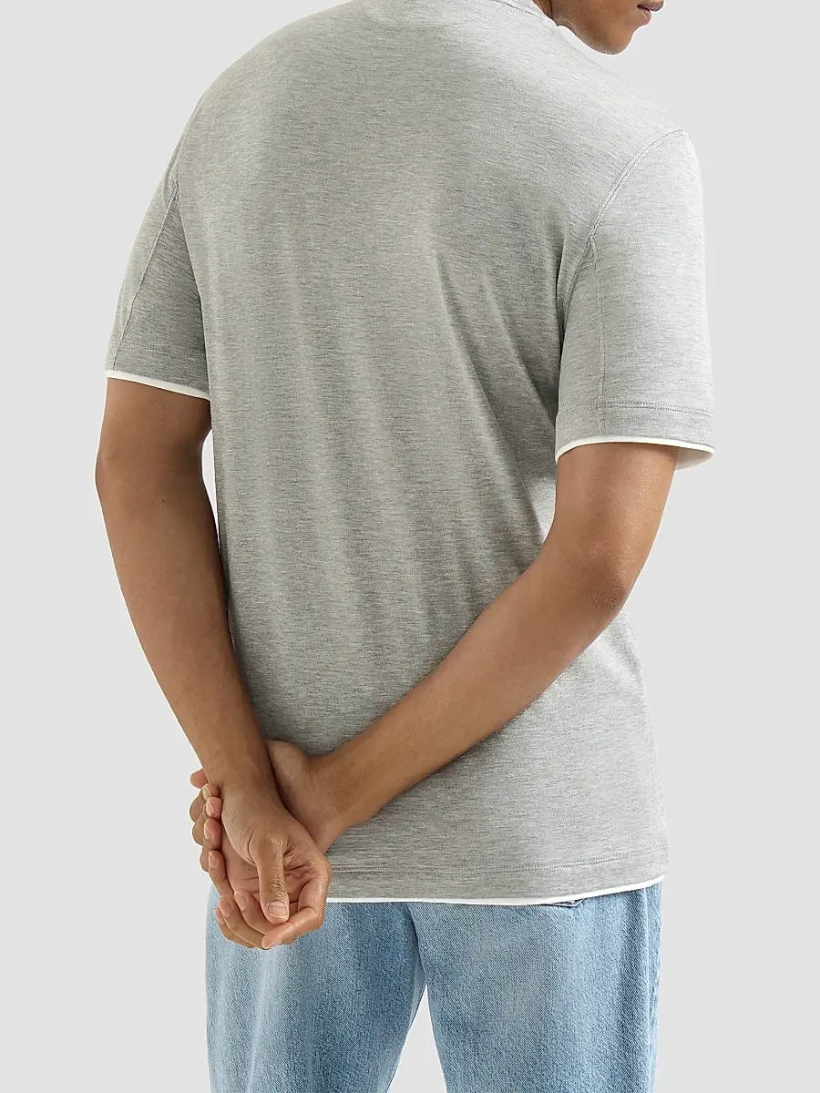 Brunello Cucinelli Men's Silk and Cotton Lightweight Jersey Crew-Neck T Shirt | Thumbnail 3 Brunello Cucinelli Men's Silk and Cotton Lightweight Jersey Crew-Neck T Shirt | Thumbnail 3