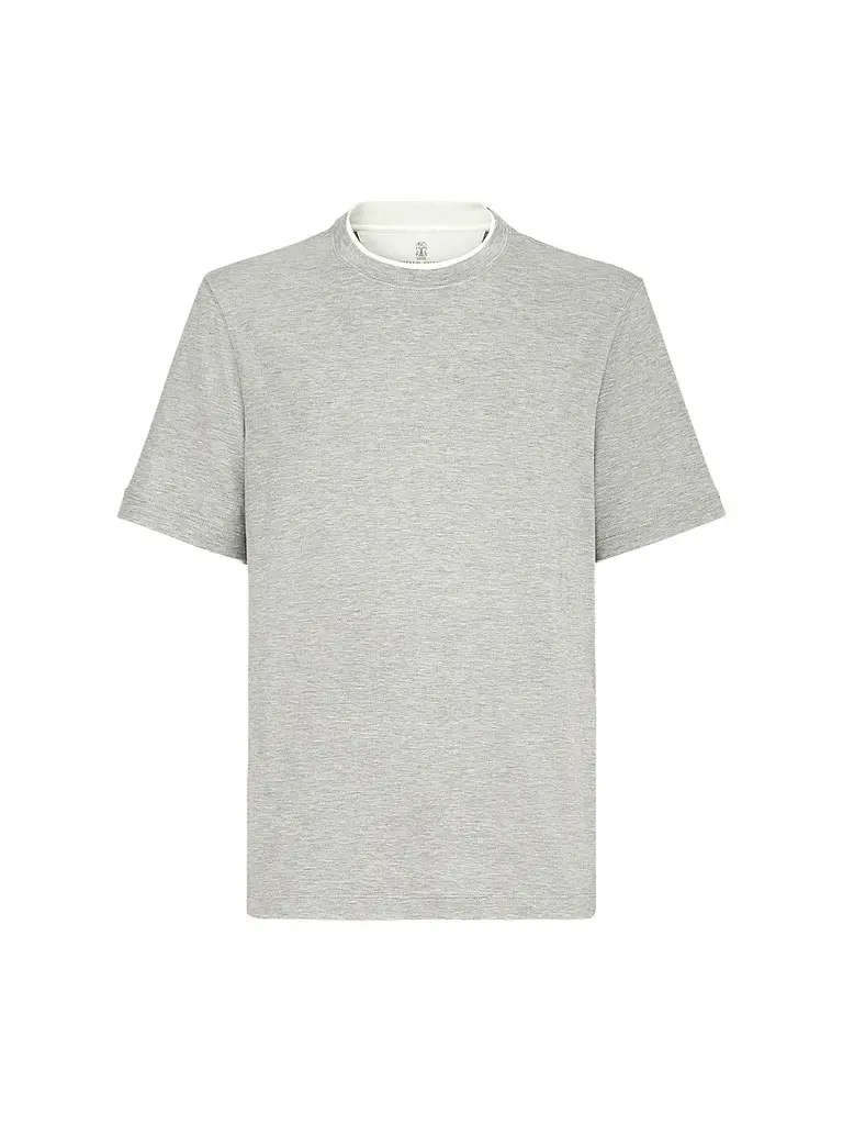 Brunello Cucinelli Men's Silk and Cotton Lightweight Jersey Crew-Neck T Shirt - Grey | Image 1 Brunello Cucinelli Men's Silk and Cotton Lightweight Jersey Crew-Neck T Shirt - Grey | Image 1