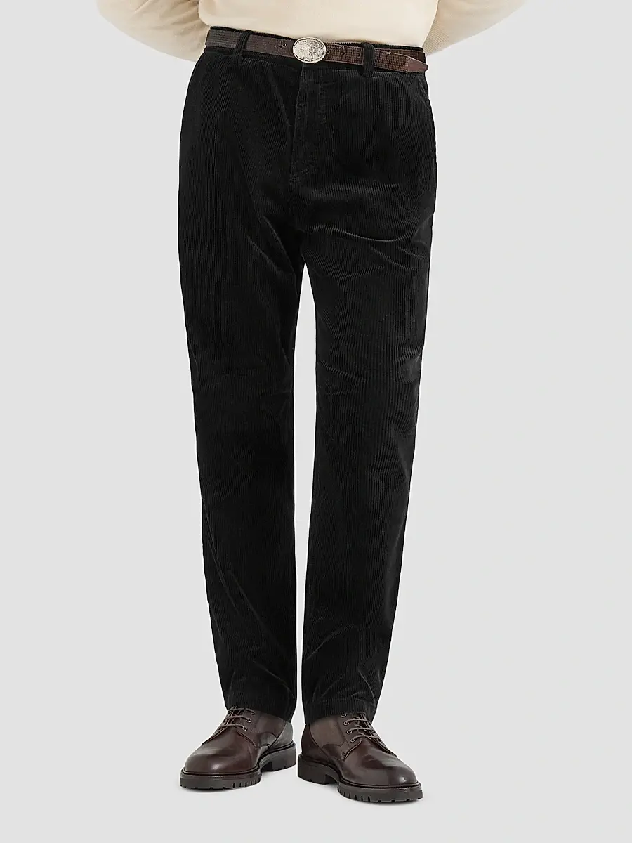 Brunello Cucinelli Men's Garment-Dyed Trousers in Cotton Corduroy - Black | Thumbnail 3