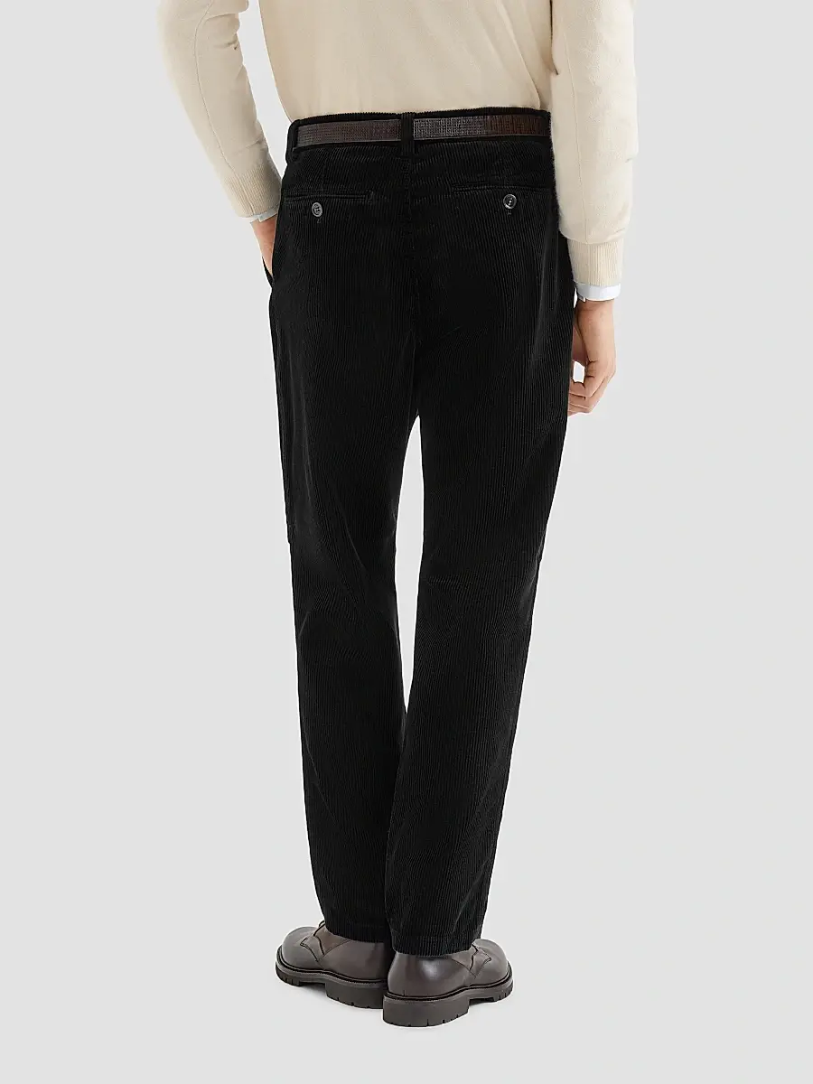 Brunello Cucinelli Men's Garment-Dyed Trousers in Cotton Corduroy - Black | Thumbnail 4