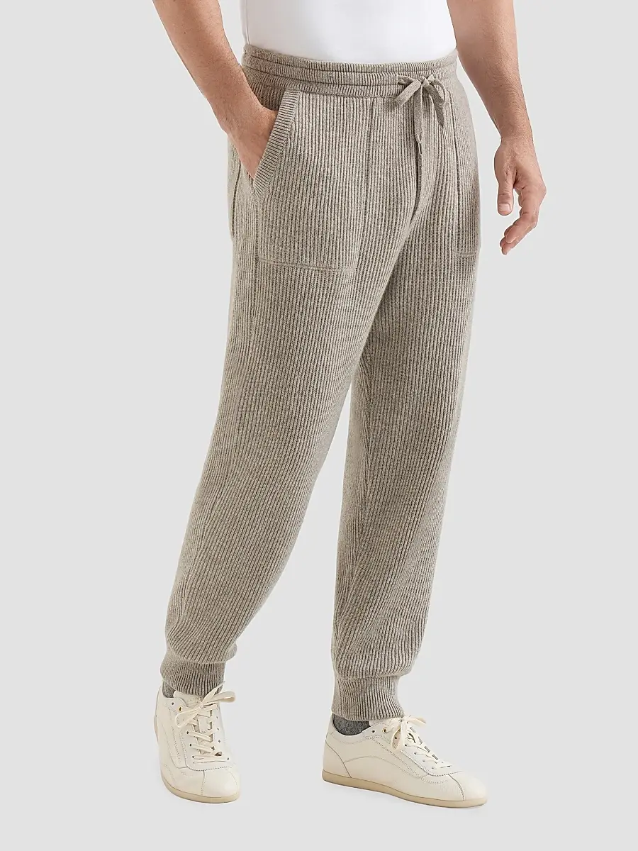 Brunello Cucinelli Men's Cashmere English Rib Knit Joggers | Thumbnail 2