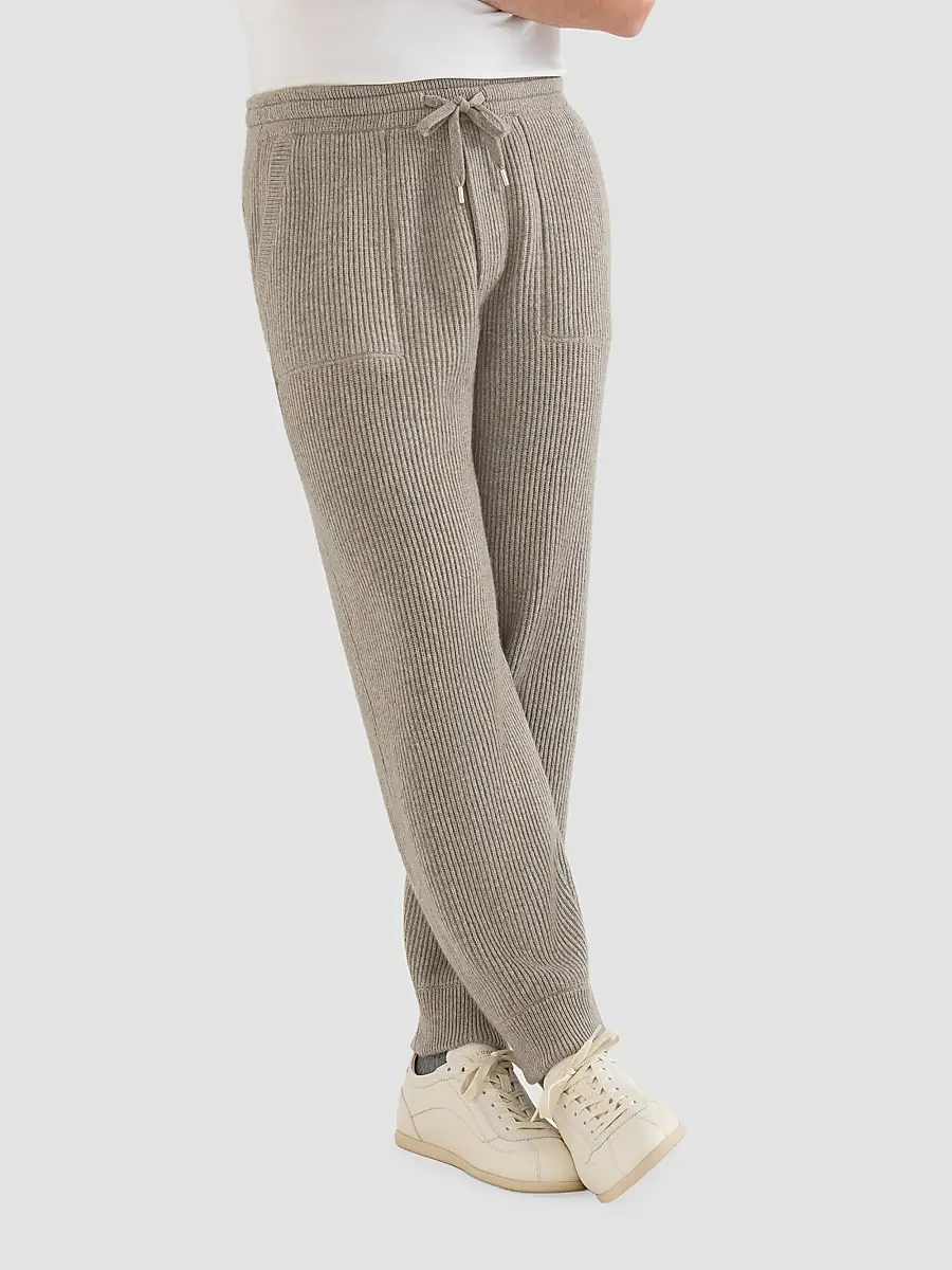 Brunello Cucinelli Men's Cashmere English Rib Knit Joggers | Thumbnail 3
