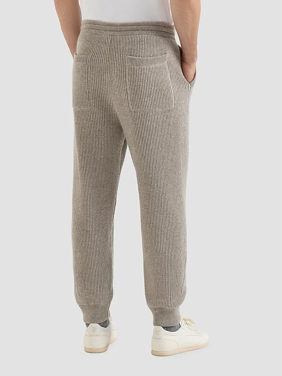 Brunello Cucinelli Men's Cashmere English Rib Knit Joggers | Thumbnail 4