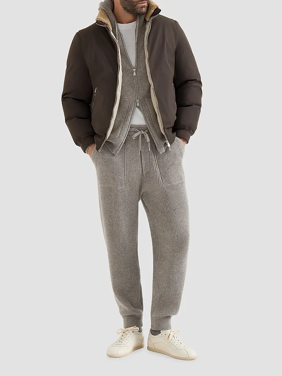 Brunello Cucinelli Men's Cashmere English Rib Knit Joggers | Thumbnail 6