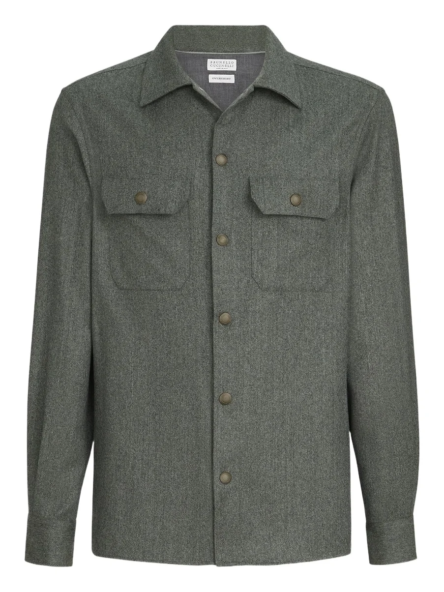 Men's Virgin Wool Flannel Overshirt with Spread Collar - Forest Green Men's Virgin Wool Flannel Overshirt with Spread Collar - Forest Green