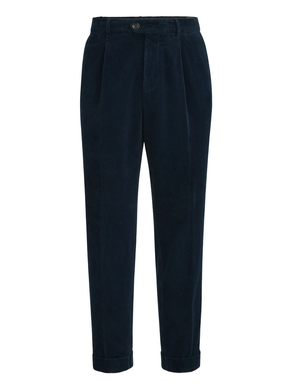 Men's Garment-Dyed Trousers in Cotton Corduroy with Pleat - Navy Blue Men's Garment-Dyed Trousers in Cotton Corduroy with Pleat - Navy Blue