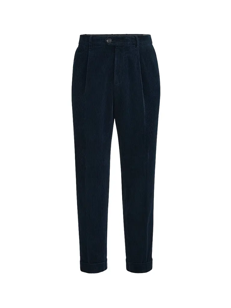 Brunello Cucinelli Men's Garment-Dyed Trousers in Cotton Corduroy with Pleat - Navy Blue | Image 1 Brunello Cucinelli Men's Garment-Dyed Trousers in Cotton Corduroy with Pleat - Navy Blue | Image 1