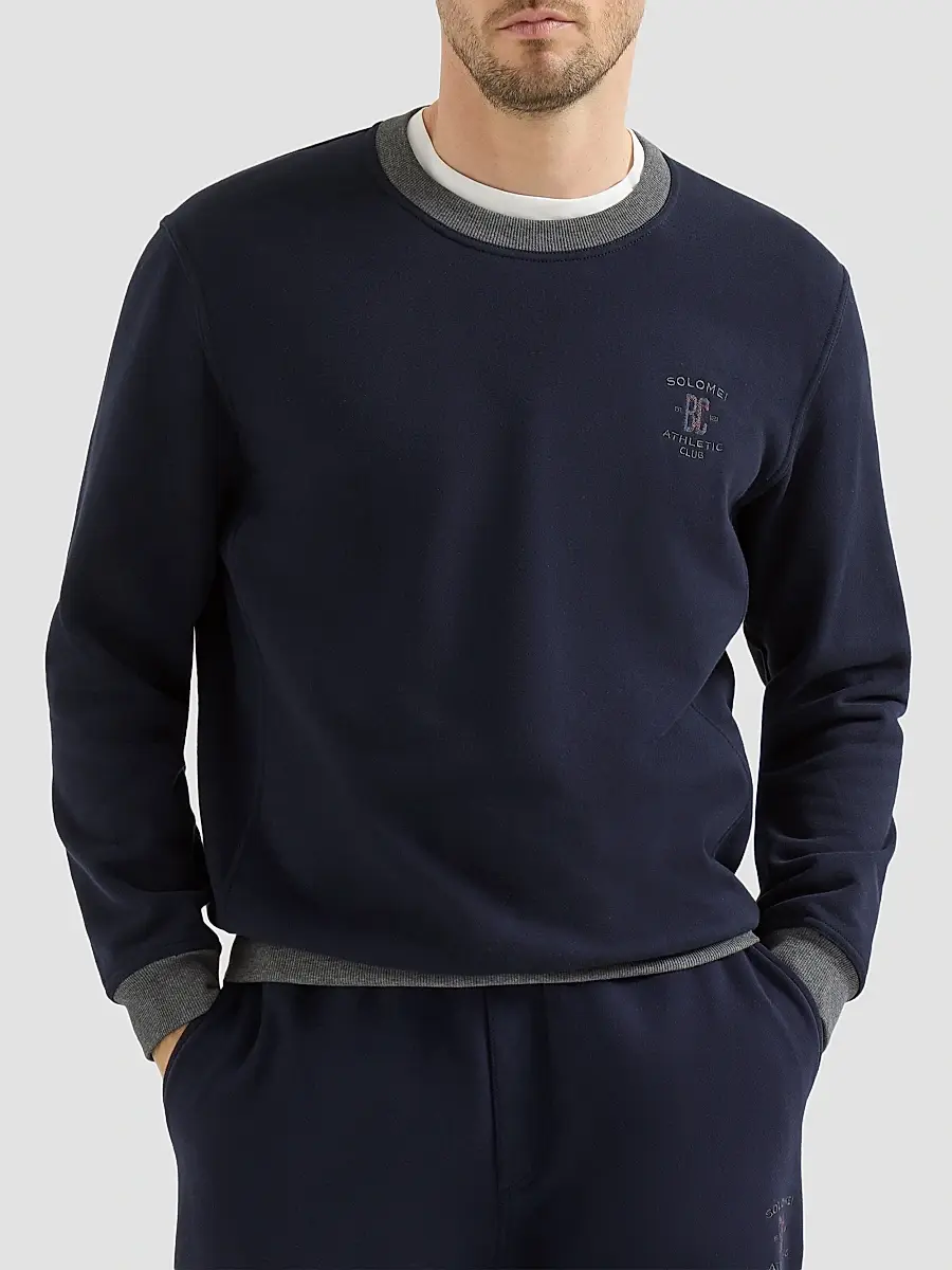 Brunello Cucinelli Men's Cotton French Terry Sweatshirt With Embroidery - Cobalt | Thumbnail 2