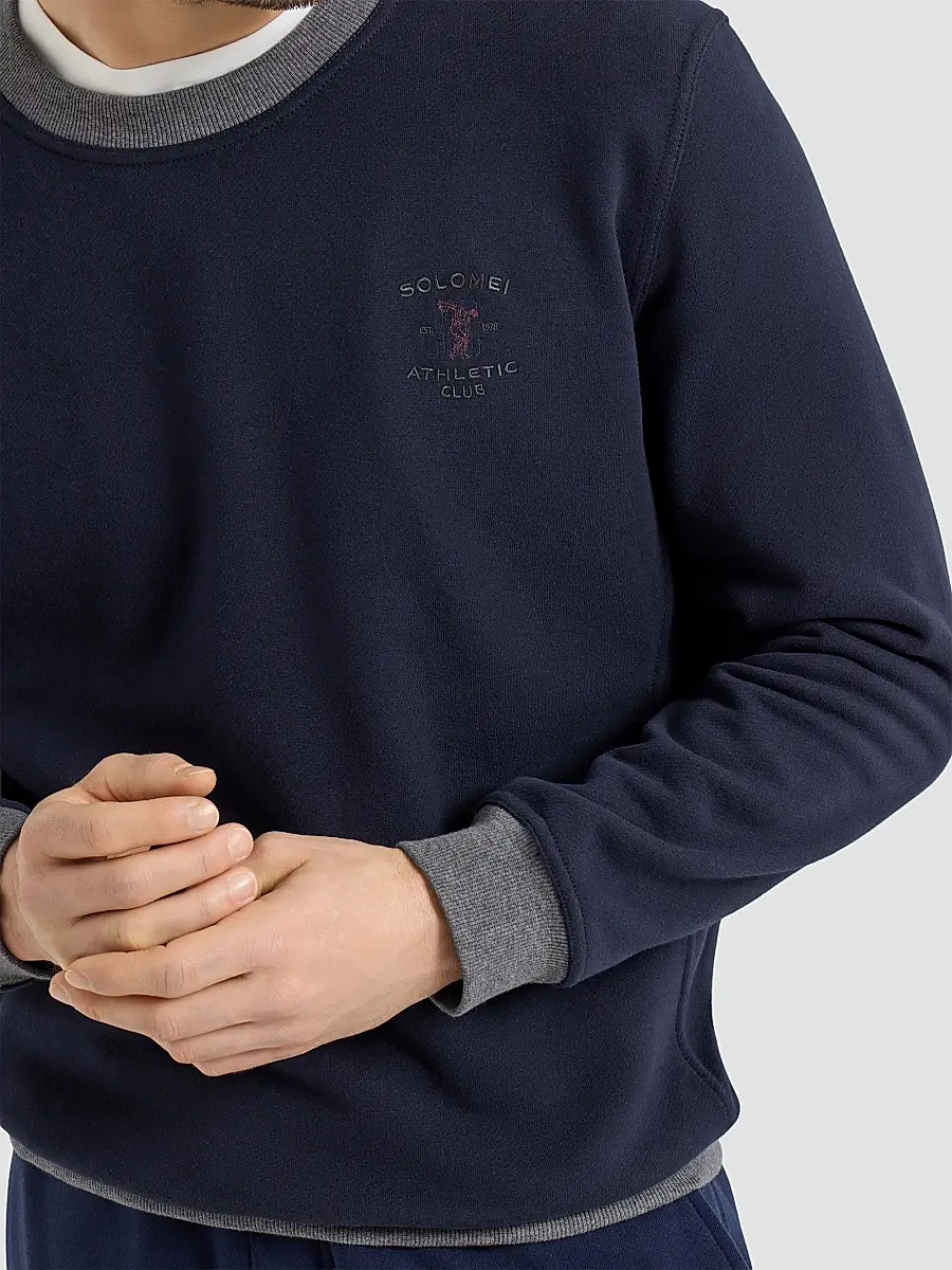 Brunello Cucinelli Men's Cotton French Terry Sweatshirt With Embroidery - Cobalt | Thumbnail 4
