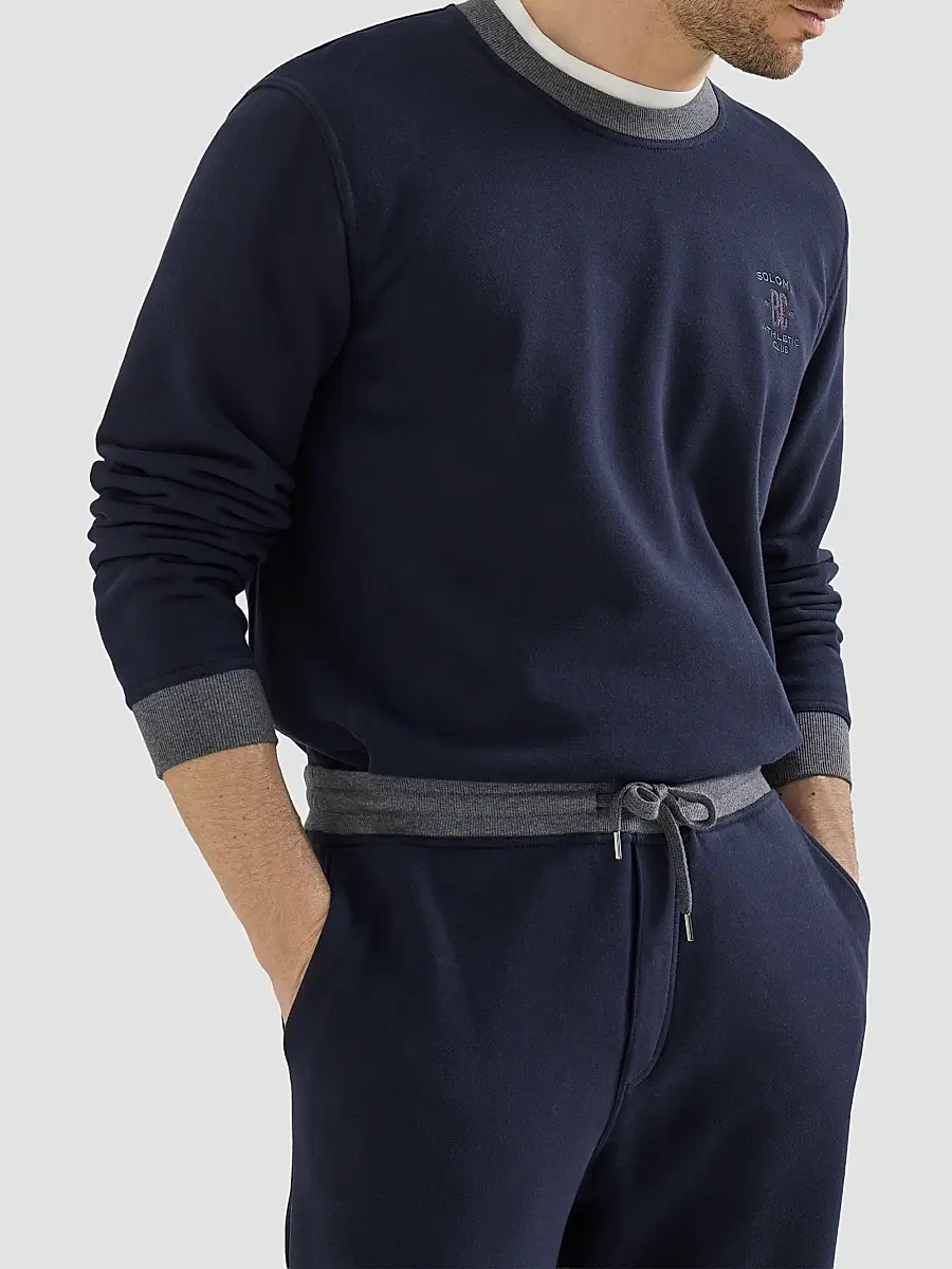 Brunello Cucinelli Men's Cotton French Terry Sweatshirt With Embroidery - Cobalt | Thumbnail 5