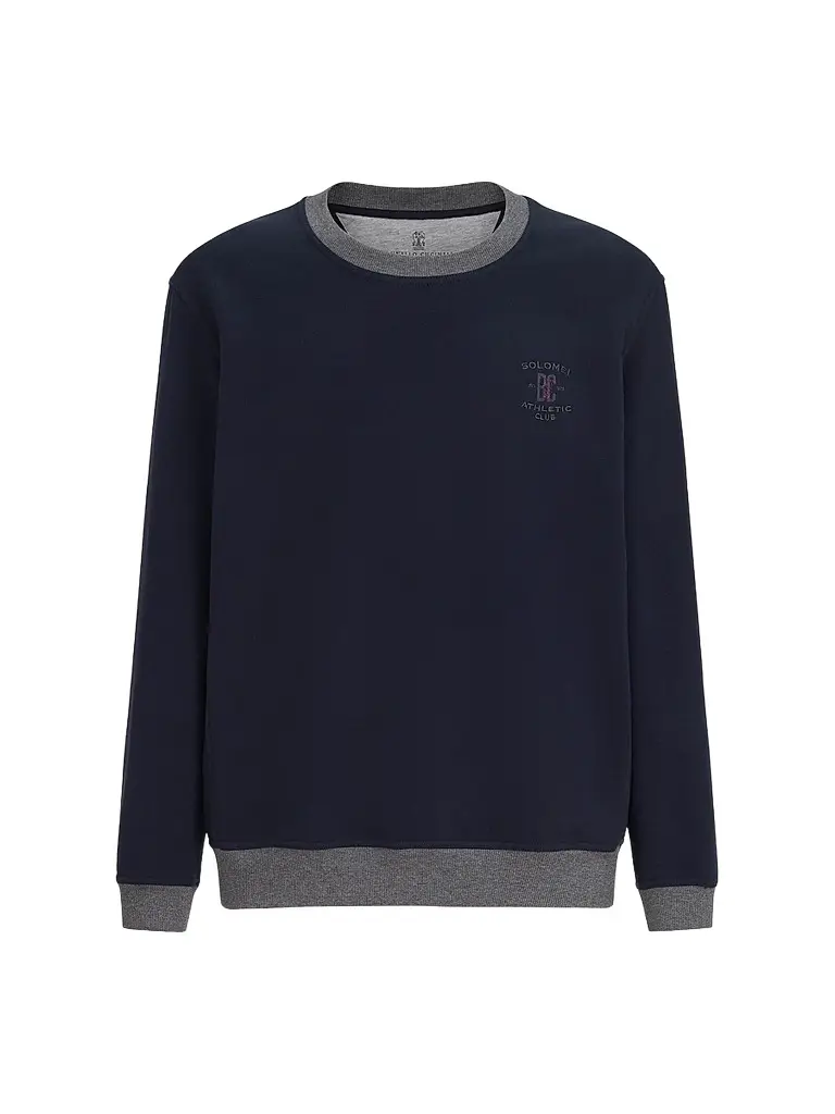 Brunello Cucinelli Men's Cotton French Terry Sweatshirt With Embroidery - Cobalt | Image 1 Brunello Cucinelli Men's Cotton French Terry Sweatshirt With Embroidery - Cobalt | Image 1