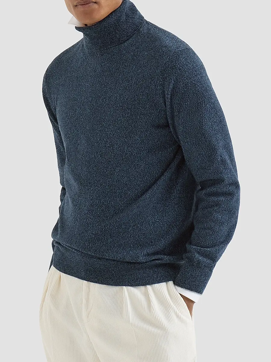 Brunello Cucinelli Men's Mouliné Cashmere Turtleneck Sweater | Thumbnail 2 Brunello Cucinelli Men's Mouliné Cashmere Turtleneck Sweater | Thumbnail 2