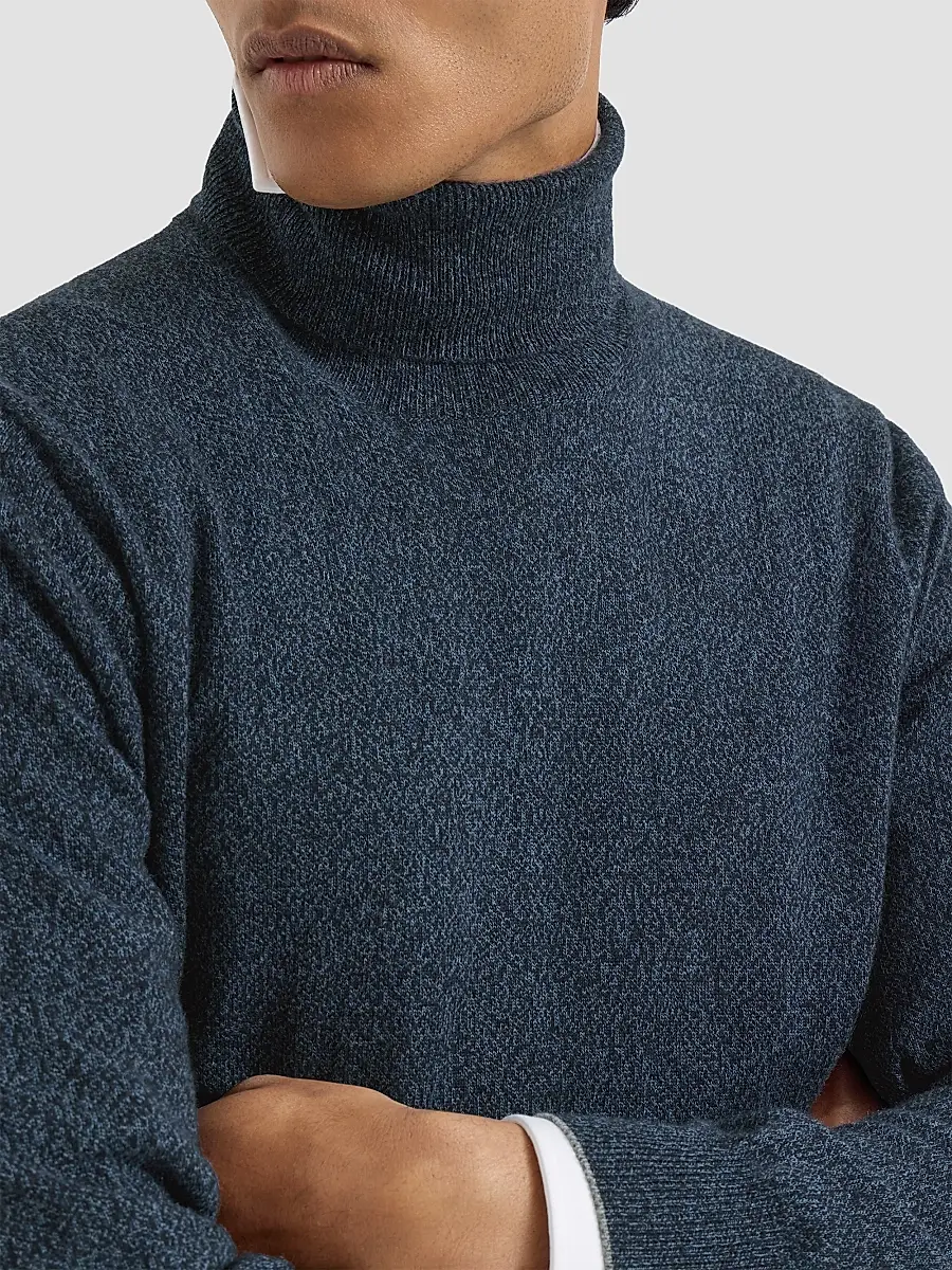 Brunello Cucinelli Men's Mouliné Cashmere Turtleneck Sweater | Thumbnail 4 Brunello Cucinelli Men's Mouliné Cashmere Turtleneck Sweater | Thumbnail 4