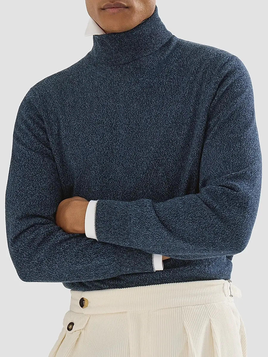 Brunello Cucinelli Men's Mouliné Cashmere Turtleneck Sweater | Thumbnail 5 Brunello Cucinelli Men's Mouliné Cashmere Turtleneck Sweater | Thumbnail 5