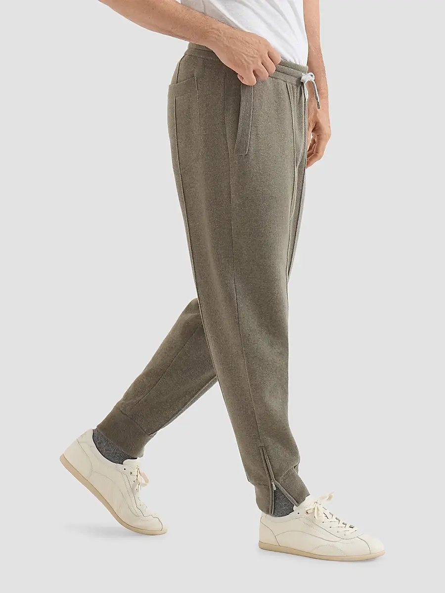 Brunello Cucinelli Men's Cashmere Double Knit Trousers with Crête Detail - Military | Thumbnail 3 Brunello Cucinelli Men's Cashmere Double Knit Trousers with Crête Detail - Military | Thumbnail 3