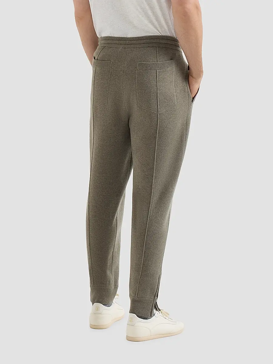 Brunello Cucinelli Men's Cashmere Double Knit Trousers with Crête Detail - Military | Thumbnail 4 Brunello Cucinelli Men's Cashmere Double Knit Trousers with Crête Detail - Military | Thumbnail 4