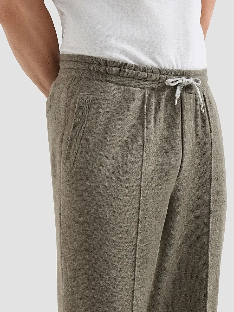 Brunello Cucinelli Men's Cashmere Double Knit Trousers with Crête Detail - Military | Thumbnail 5 Brunello Cucinelli Men's Cashmere Double Knit Trousers with Crête Detail - Military | Thumbnail 5