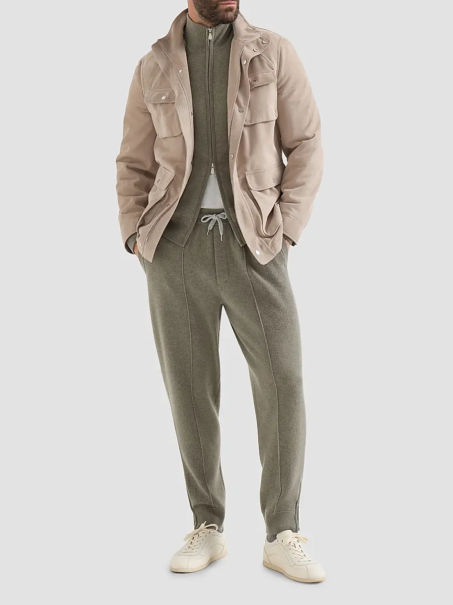 Brunello Cucinelli Men's Cashmere Double Knit Trousers with Crête Detail - Military | Thumbnail 6 Brunello Cucinelli Men's Cashmere Double Knit Trousers with Crête Detail - Military | Thumbnail 6