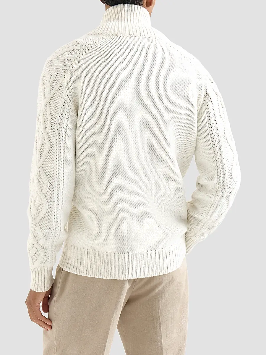 Brunello Cucinelli Men's Cashmere Feather Yarn Cable Knit Cardigan | Thumbnail 3 Brunello Cucinelli Men's Cashmere Feather Yarn Cable Knit Cardigan | Thumbnail 3