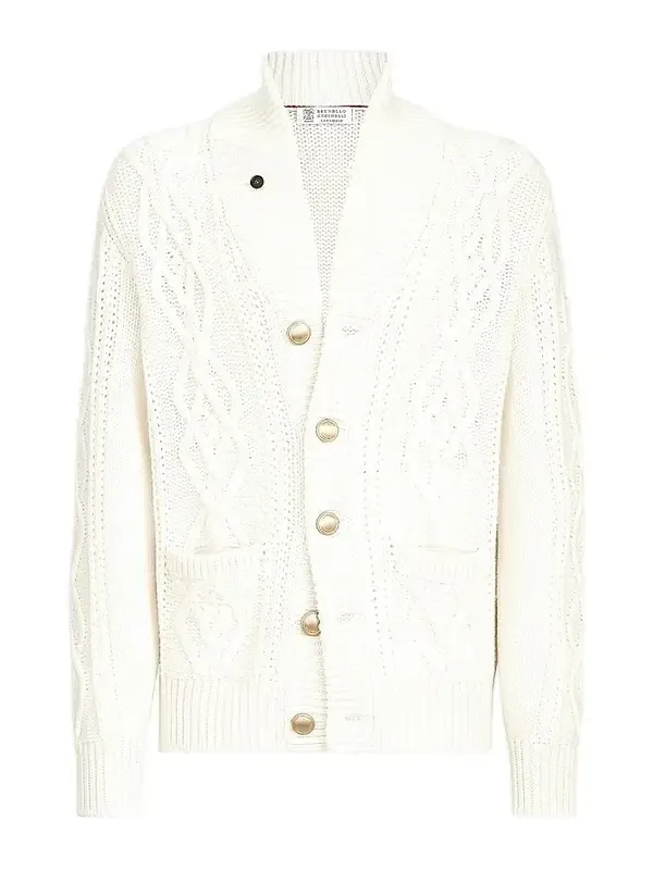 Men's Cashmere Feather Yarn Cable Knit Cardigan
