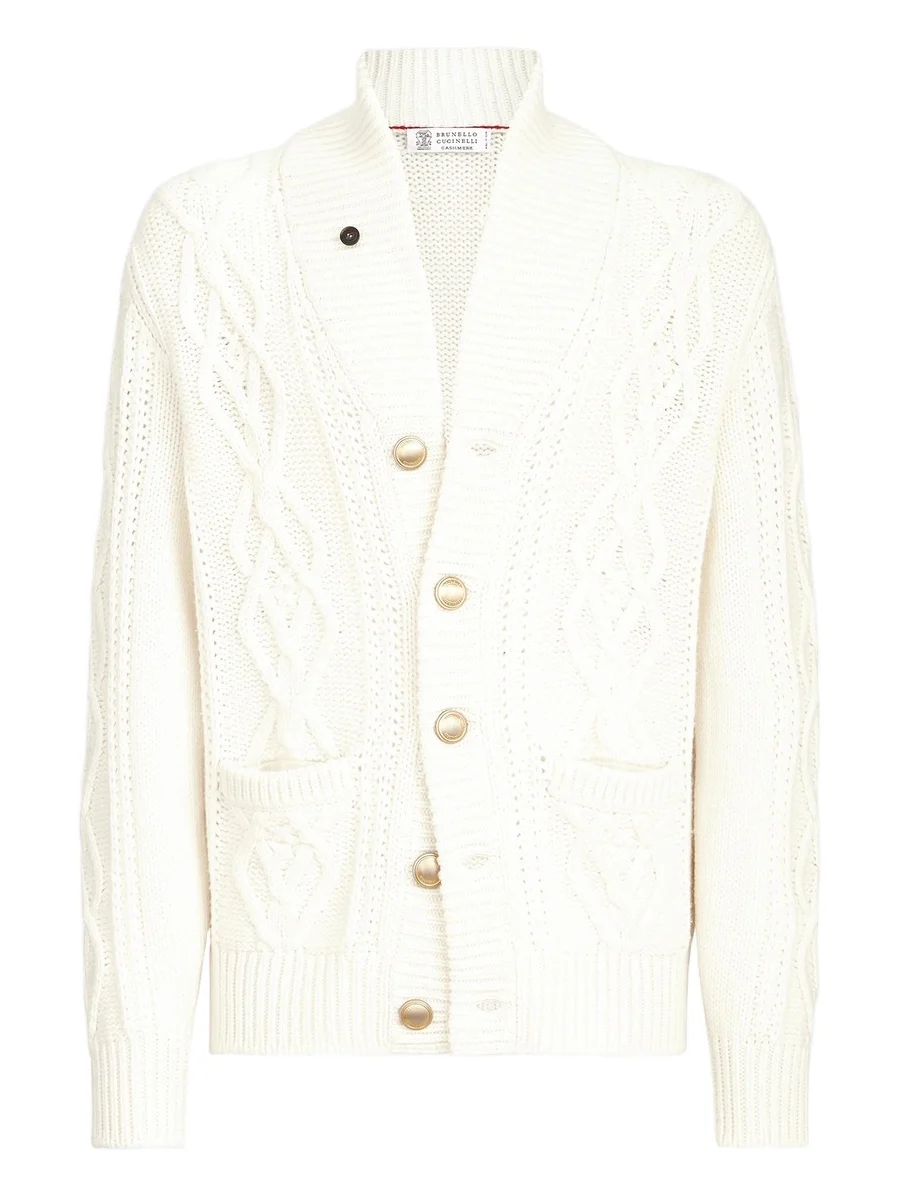 Brunello Cucinelli Men's Cashmere Feather Yarn Cable Knit Cardigan