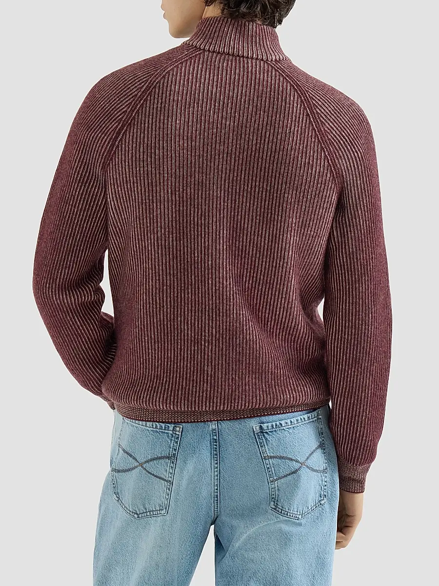 Brunello Cucinelli Men's Cashmere Vanisé English Rib High-Neck Cardigan with Zipper - Burgundy | Thumbnail 3 Brunello Cucinelli Men's Cashmere Vanisé English Rib High-Neck Cardigan with Zipper - Burgundy | Thumbnail 3