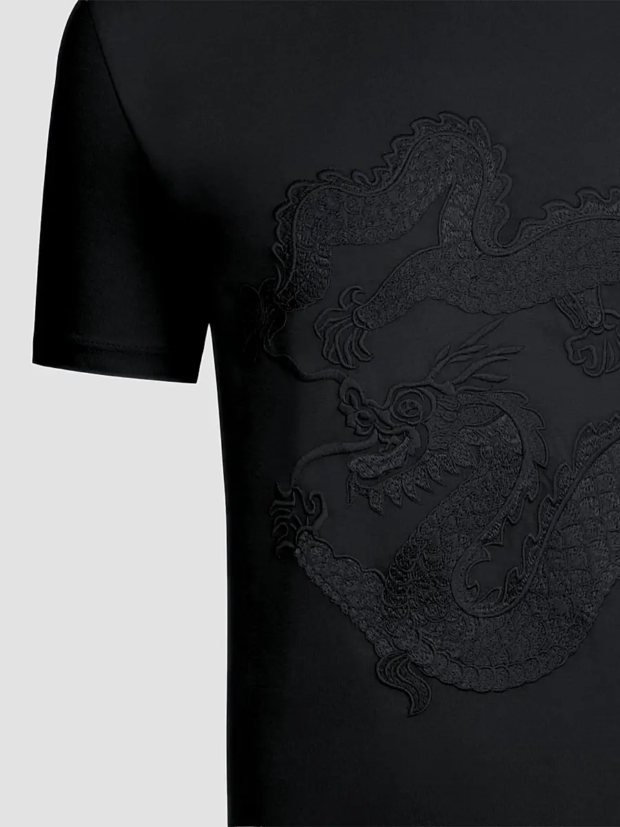 Stefano Ricci Men's Dragon Embroidered Design T-Shirt | Thumbnail 2