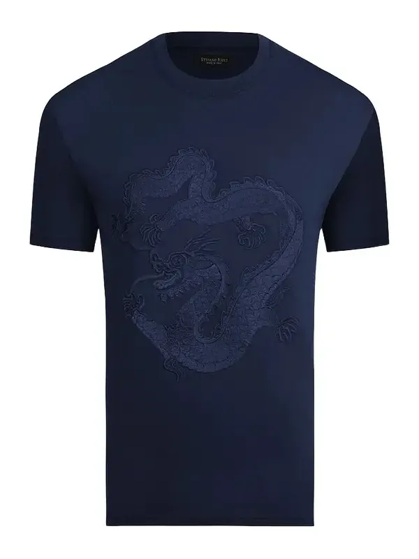 Stefano Ricci Men's Dragon Embroidered Design T-Shirt