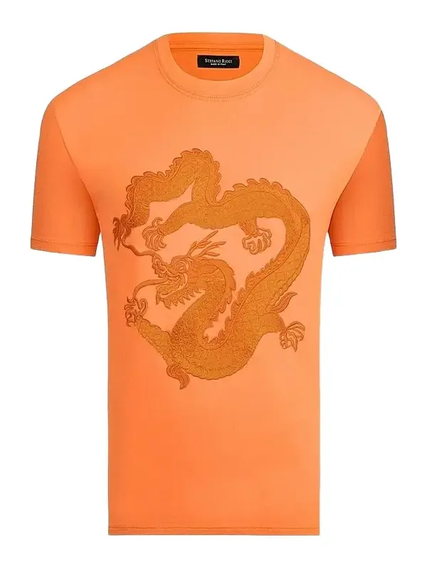 Stefano Ricci Men's Dragon Embroidered Design T-Shirt