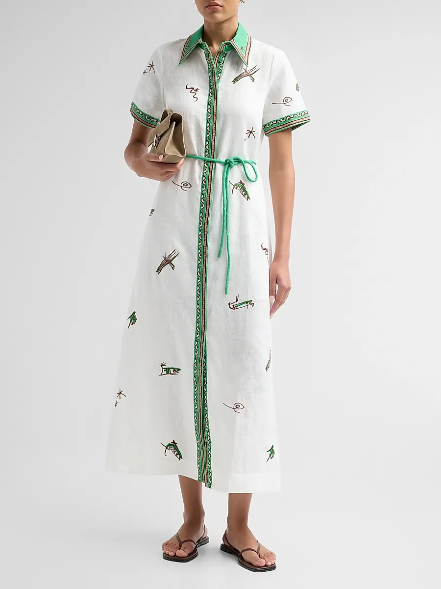 ALÉMAIS Women's Wanda Embroidered Linen Midi Shirtdress | Thumbnail 2 ALÉMAIS Women's Wanda Embroidered Linen Midi Shirtdress | Thumbnail 2