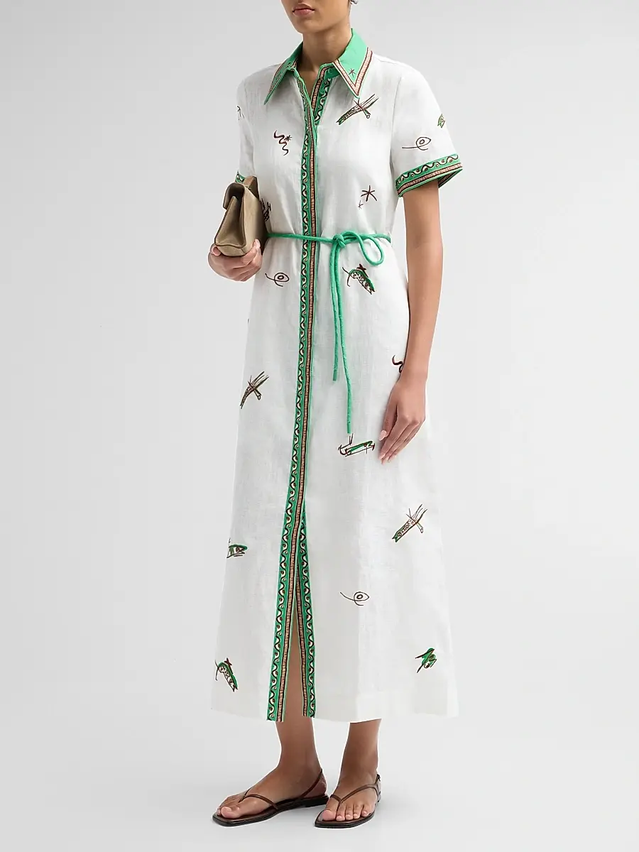 ALÉMAIS Women's Wanda Embroidered Linen Midi Shirtdress | Thumbnail 4 ALÉMAIS Women's Wanda Embroidered Linen Midi Shirtdress | Thumbnail 4