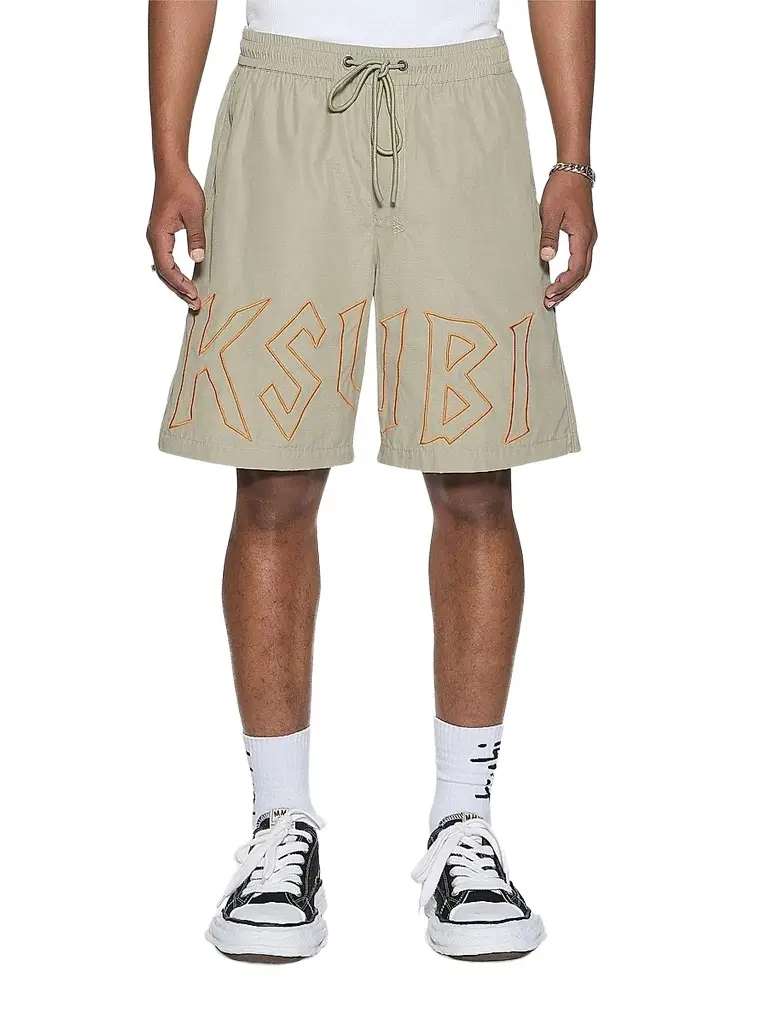 Ksubi Men's Stay Up Logo Drawstring Shorts - Green | Image 1 Ksubi Men's Stay Up Logo Drawstring Shorts - Green | Image 1